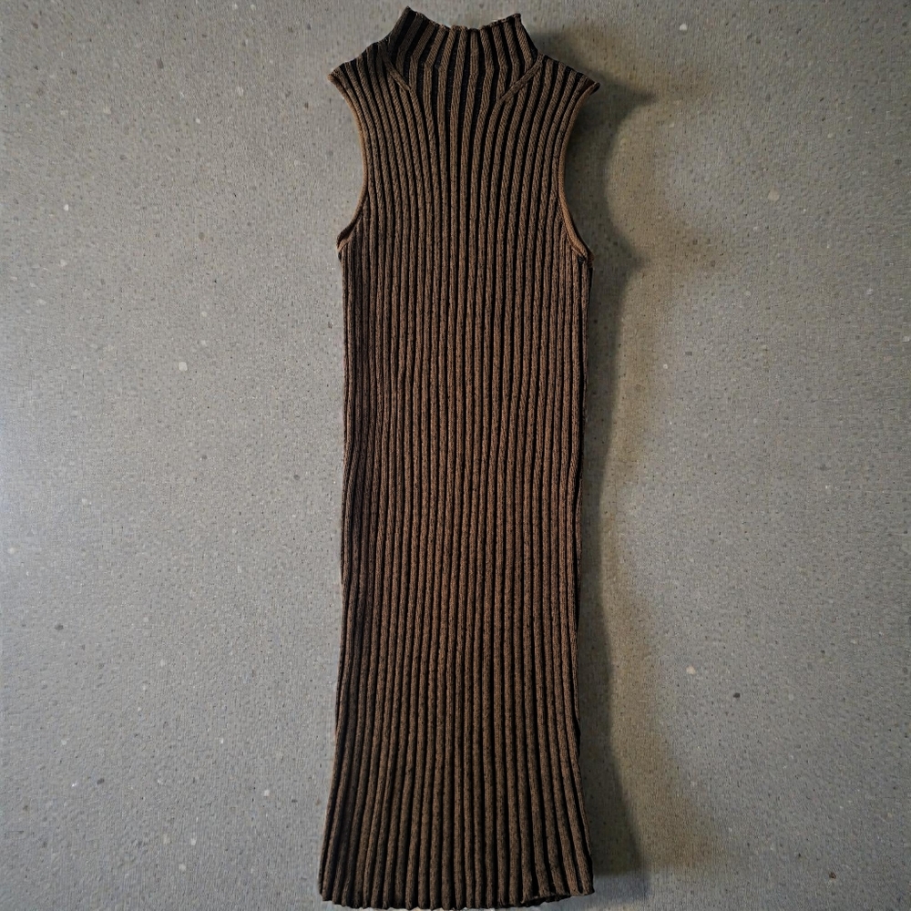 Rock & Republic Sleeveless Ribbed Mini Dress in Rich Brown and Black
